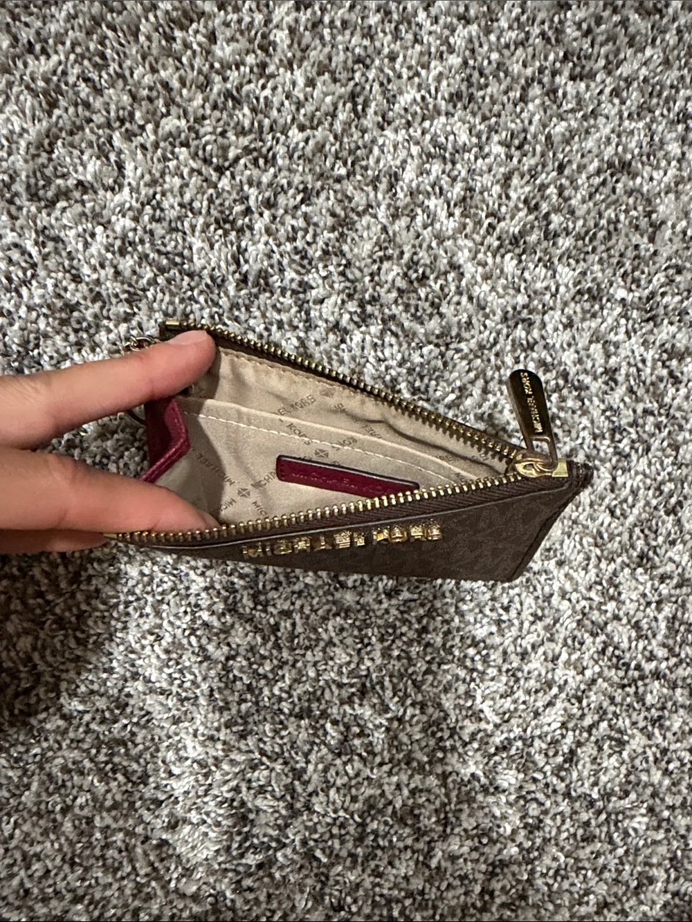 Michael Kors Brown MK Logo Zip Card Case with Key Ring